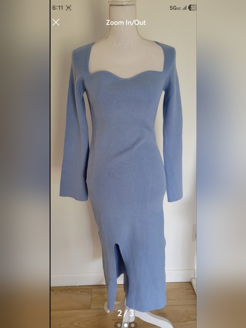 Lillusory Fitted Ribbed Midi Dress with Flared Sleeves in Light Blue